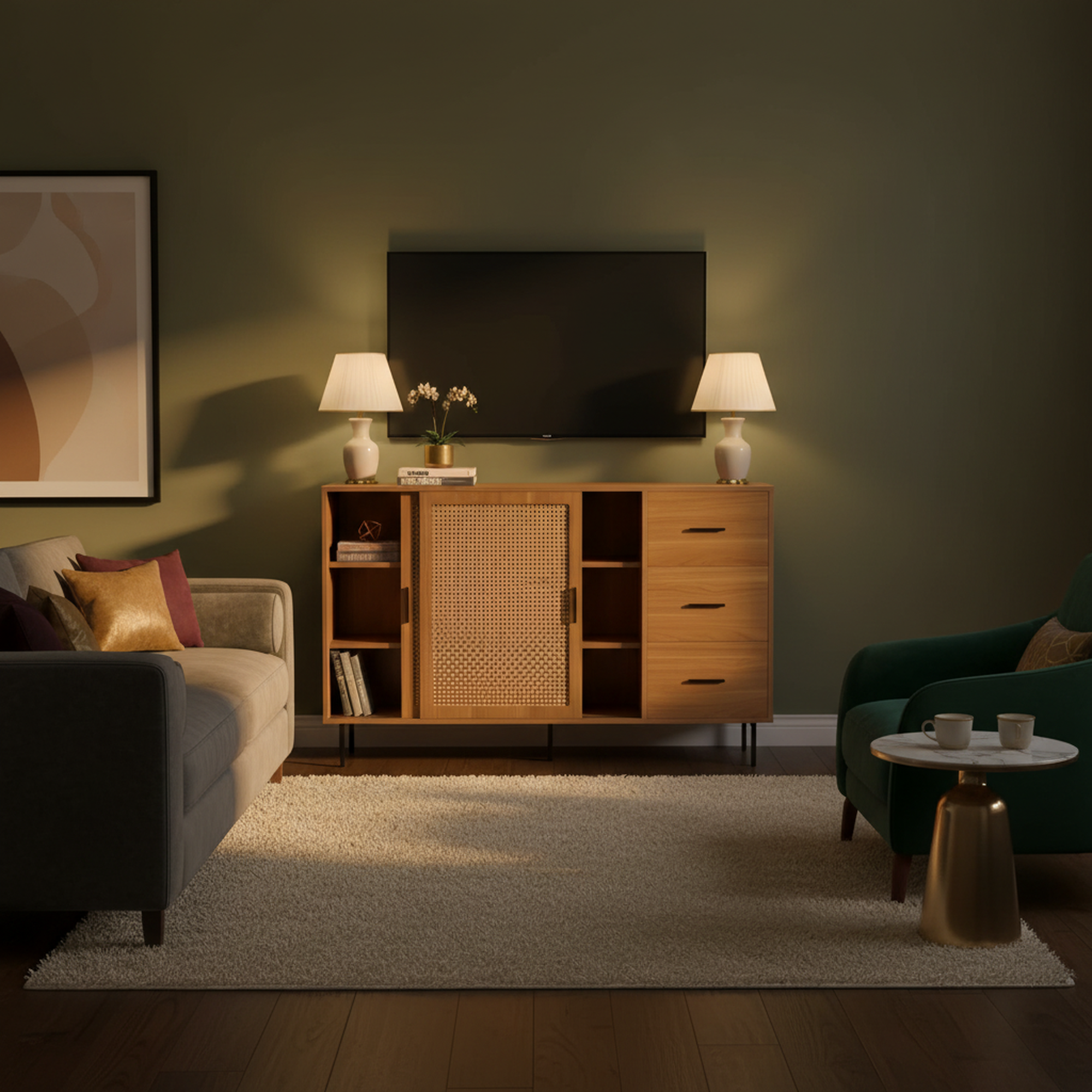 Urban Meuble - Wholesale Cabinet - Vintage sideboard with wood effect, 2 sliding doors in woven rattan, and 3 drawers PROPOLIS5