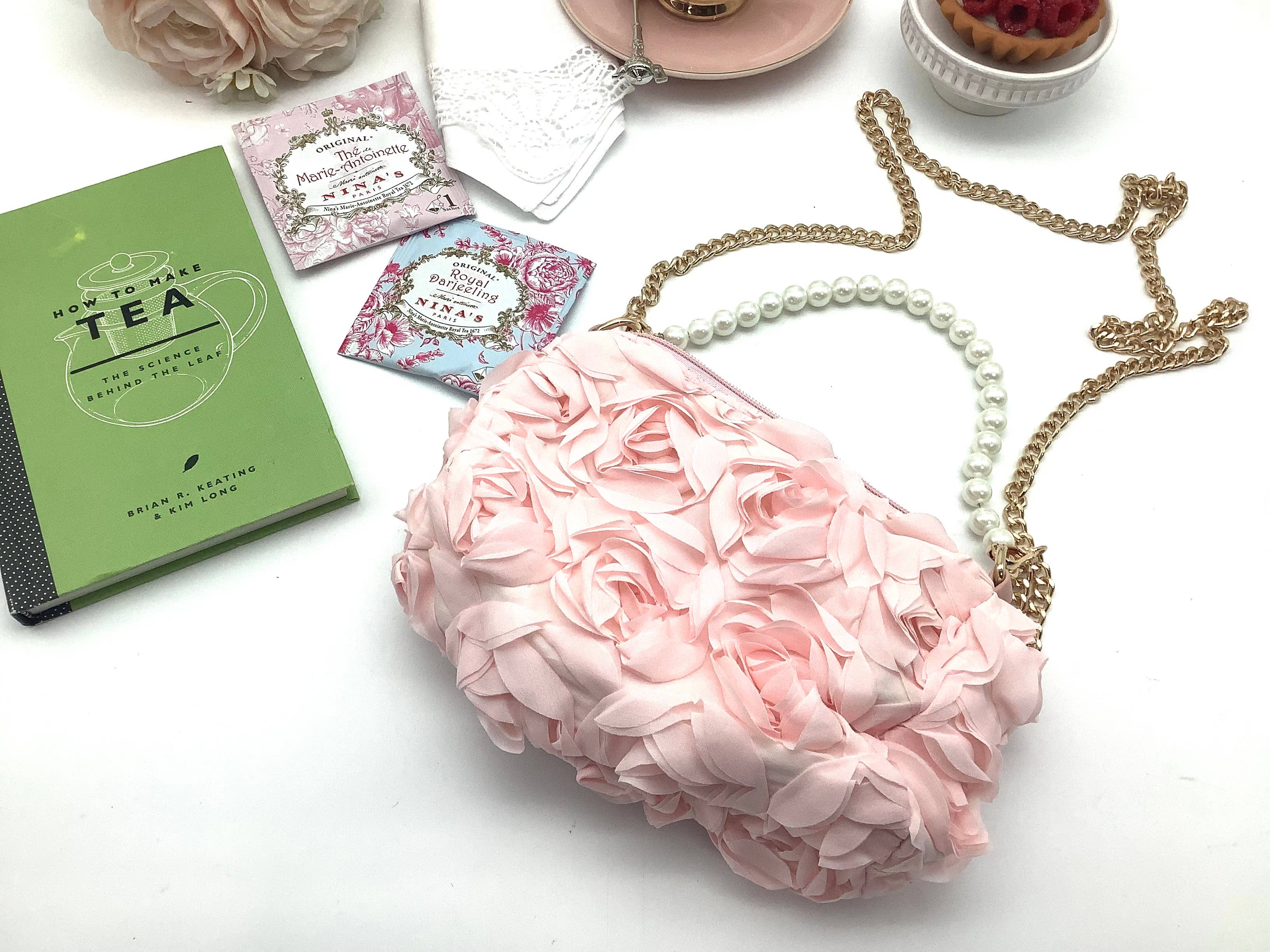 All Little Cute Things - Vente Pochette – femme - Sac à main Tea Party avec roses roses et perles, bandoulière2