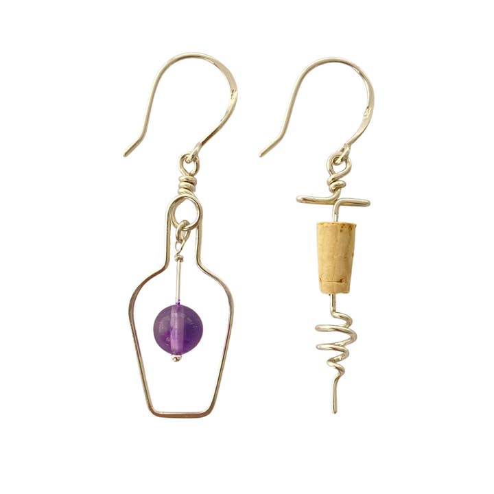 Boucles d'oreilles en forme de vin : améthyste violette, liège. Boucles d'oreilles cocktail pour la vente par BlighPosh