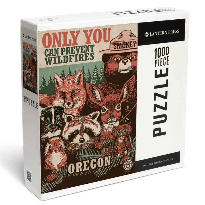 PUZZLE DE 1000 PIÈCES Oregon, Smokey Bear et créatures de la forêt pour la vente par Lantern Press