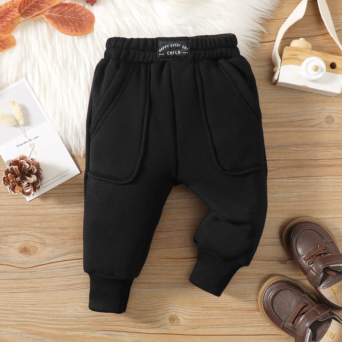 PatPat - Wholesale Trousers – Baby - Baby Boy/Girl Solid Fleece-lining Casual Pants0