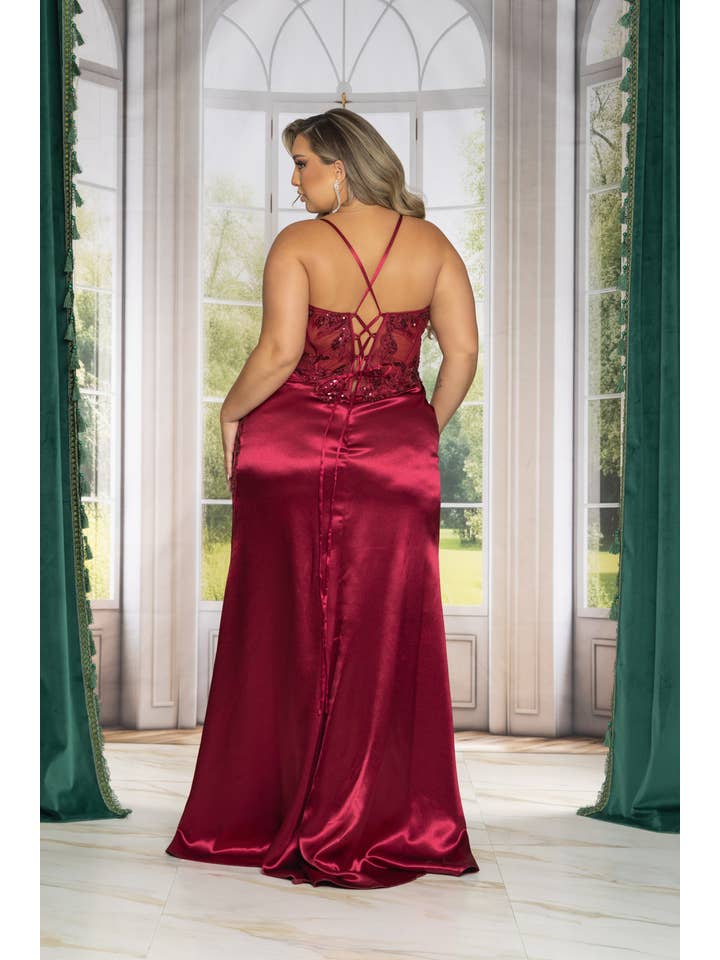 RICARICA INC. - Wholesale Gown - Women's - P7506-PLUS SIZE CORSET BEADED AND EMBROIDERED MAXI DRESS