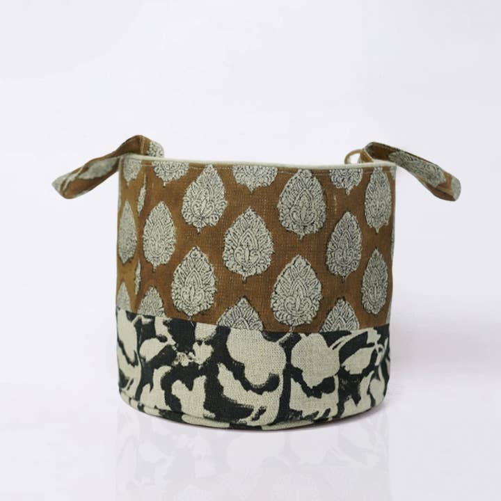 Materialistic Block Print Thick Linen Basket for wholesale by Fabdivine