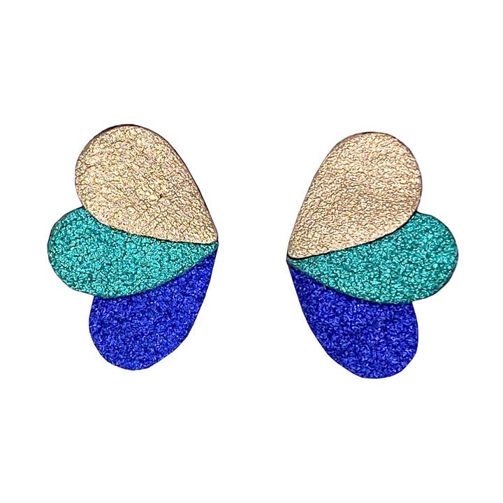 Golden leather butterfly stud earrings, turquoise, blue for wholesale by Manali