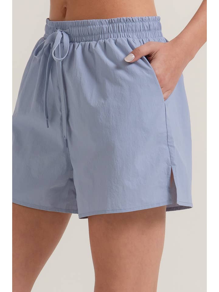 Active Basic | Active USA - Wholesale Athletic Shorts - Women's - Anorak Fabric Side Slit Workout Shorts