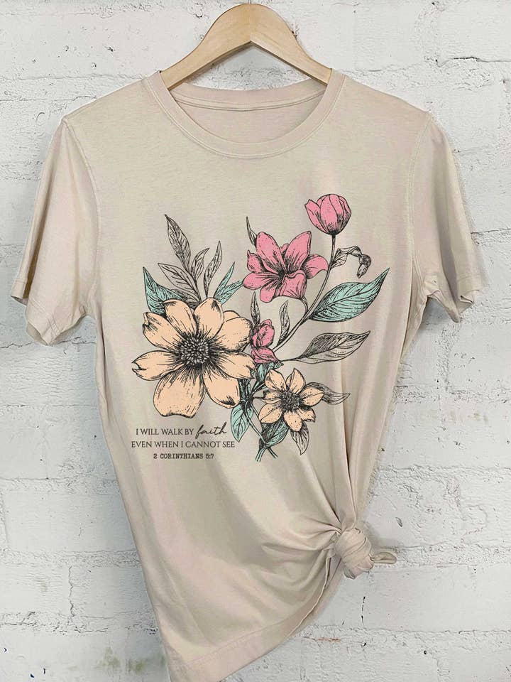 I WILL WALK FAITH BLOMMIG GRAFISK T-SHIRT för wholesale av Rustee Clothing