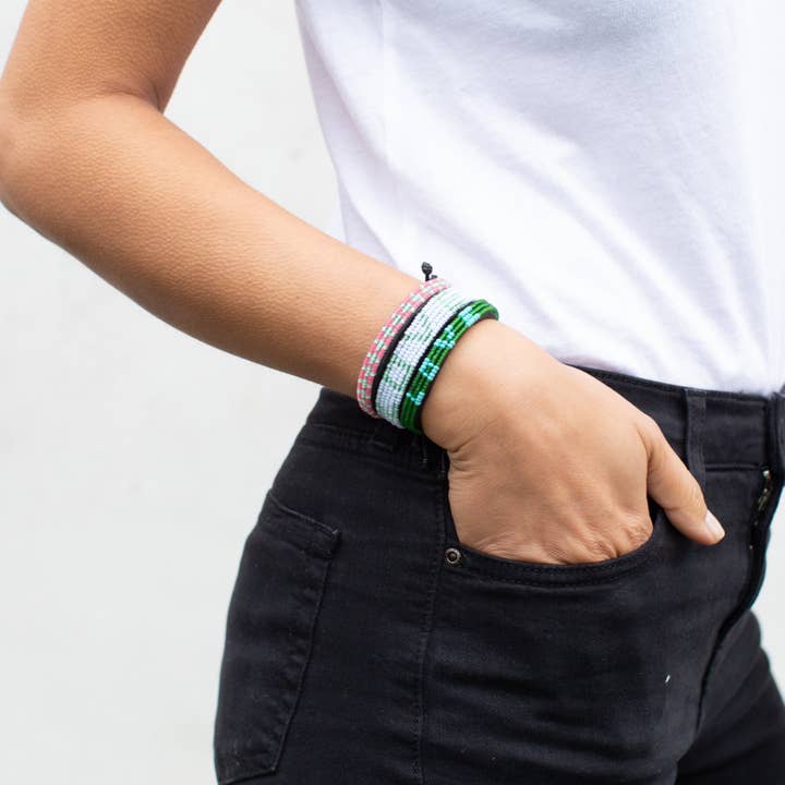 Ubuntu Life - Wholesale Beaded Bracelet - Skinny LOVE Bracelet - Green/Light Blue