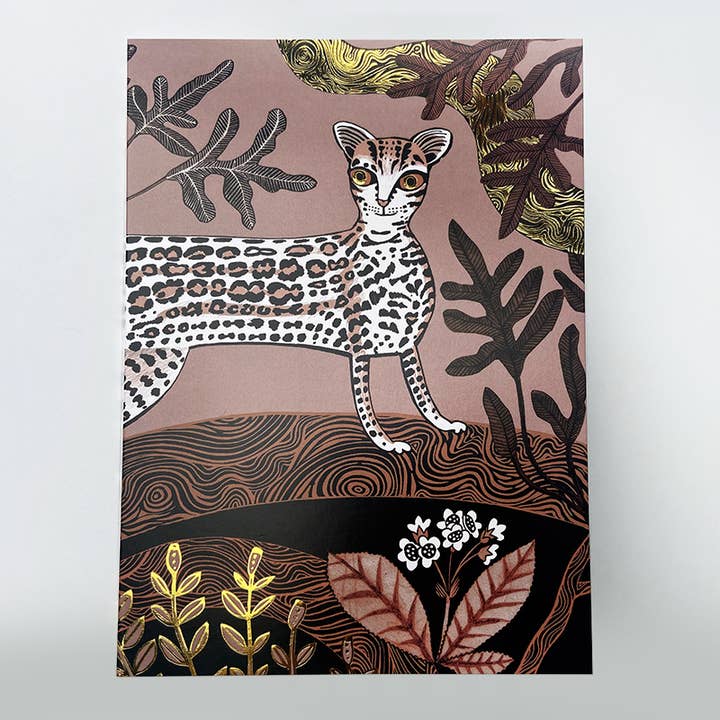 Ocelot Greetings card for wholesale by Lush Designs