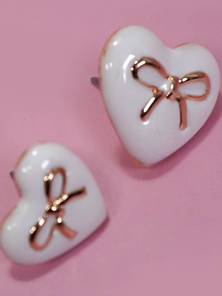 HEART BOW EPOXY STUD EARRINGS | 80E6125 for wholesale by JOSSLYN by wall to wall