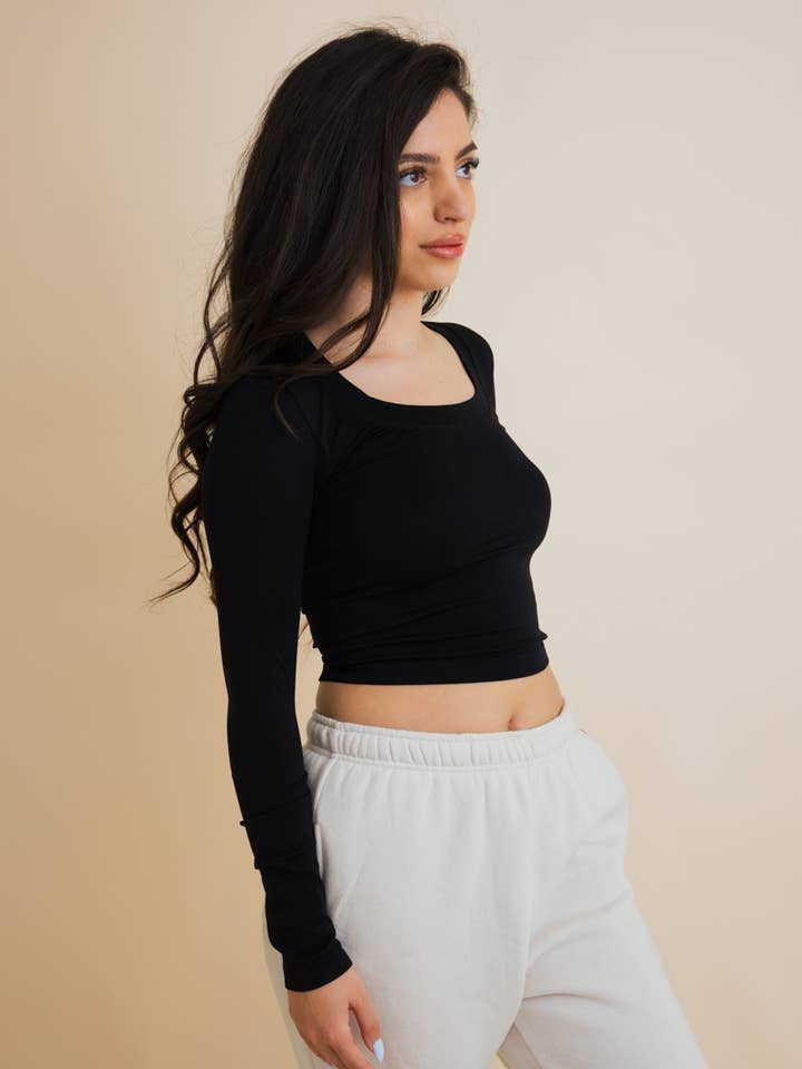 Leto Accessories - Wholesale Knit Top - Women's - Long Sleeve Crop Top in Sage,Ivory,Wine,Mocha and Black2