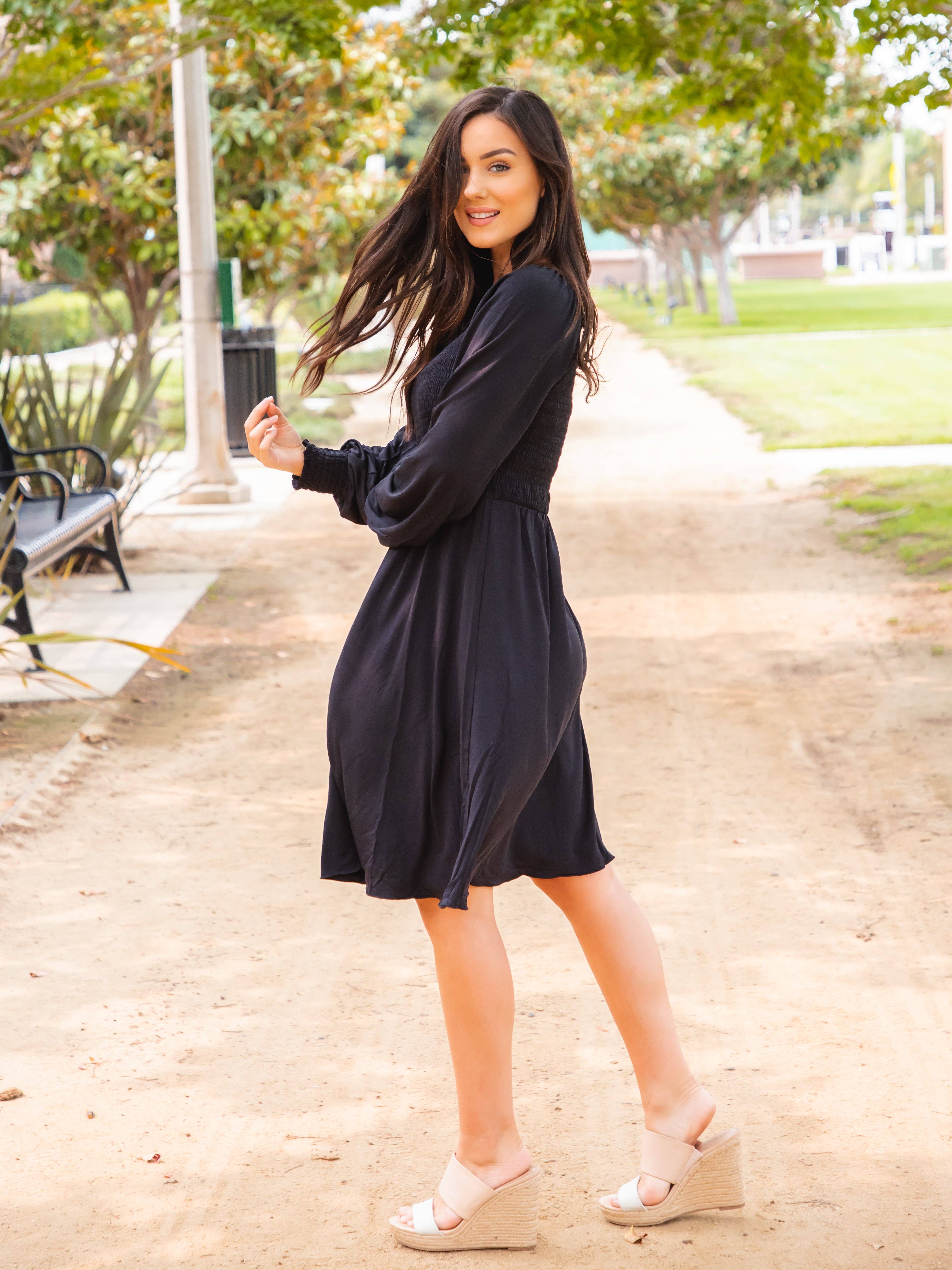 Tickled Teal – wholesale Klänning - Dam – Massiv smockad triana-klänning med fyrkantig hals8