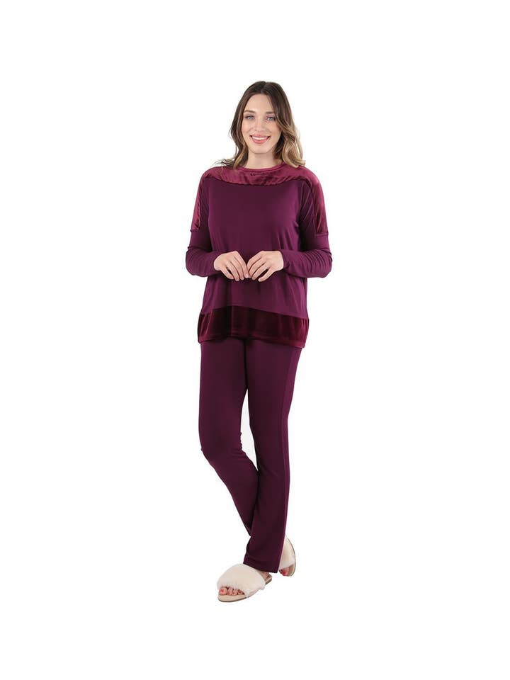Memoi Velour Luxe Frosted Trim Pajama Set for wholesale by Infinity Classics International Inc.
