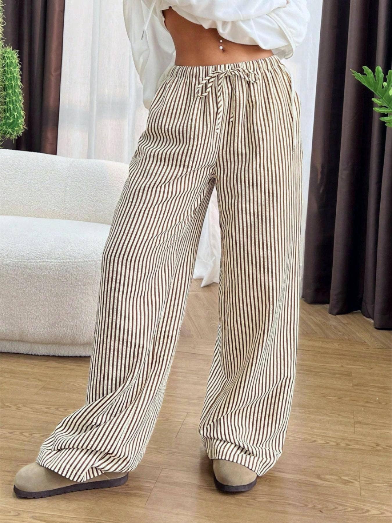 Rosa Clothing - Wholesale Pants - Women's - Stretch-waisted vertical striped slacks pants4
