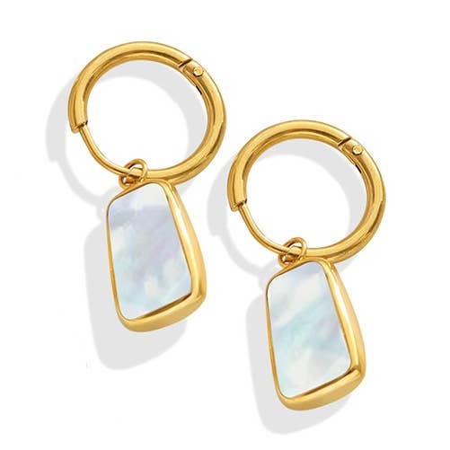 Mother of Pearl Drop Earring in Gold for wholesale by White Leaf