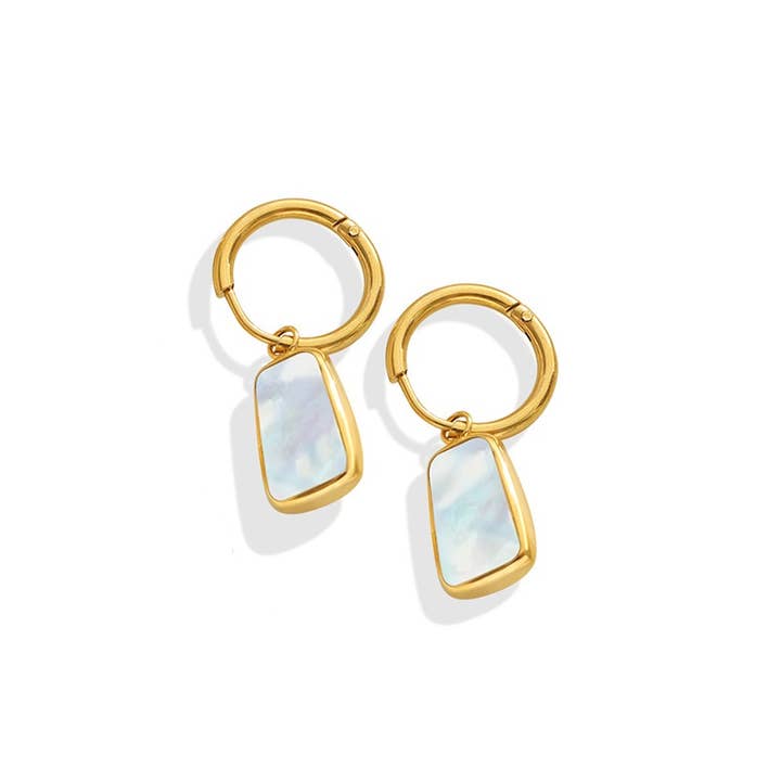 Mother of Pearl Drop Earring in Gold for wholesale by White Leaf