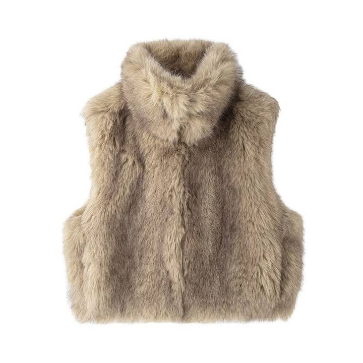 KHAKI Stylish Faux Fur Vest In Solid Color for wholesale on Faire2