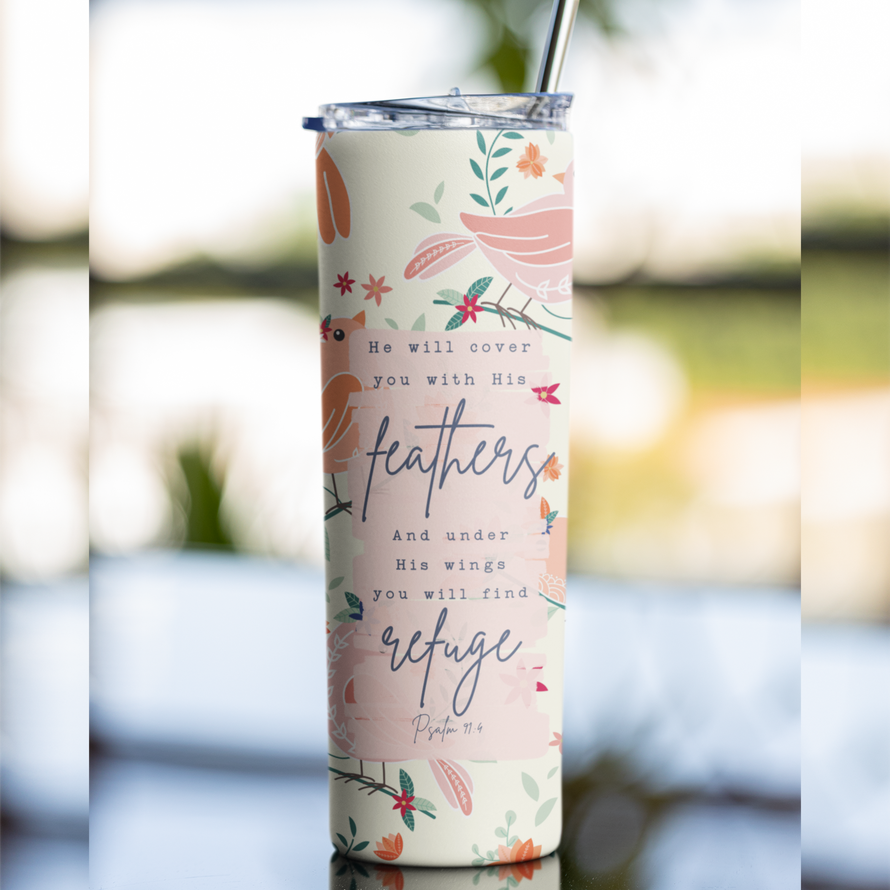 Faith & Life Christian Brands - Vendita all'ingrosso Bicchiere/tazza termica - Ti coprirà con le sue piume in acciaio inossidabile da 20 once. Bicchiere Skinny3