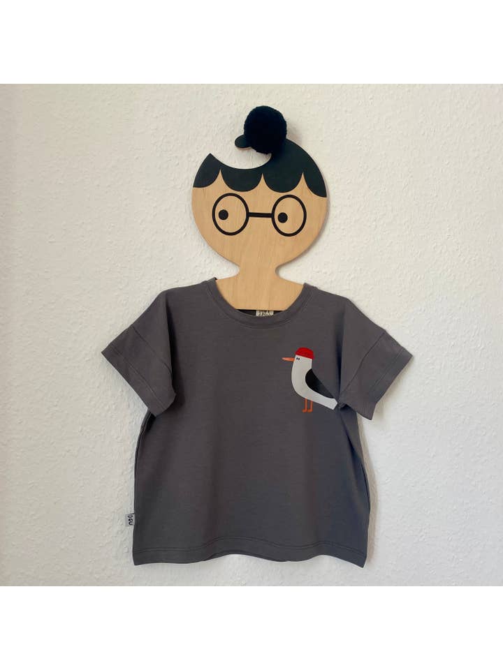 Dont Grow Up - Wholesale Screen Printed T-Shirt - Kids - SEAGULL ON GRAY OVERSIZE SHIRT (DELIVERY APPROX. 14 DAYS)