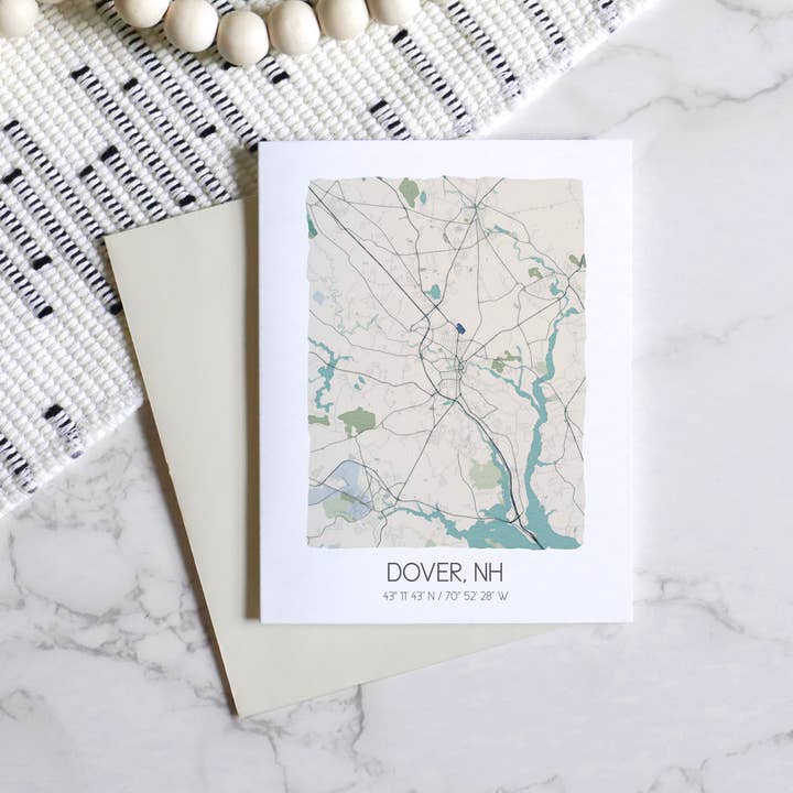 Sparks House Co. - Wholesale Everyday Greeting Card - Dover New Hampshire map notecards, custom city greeting card