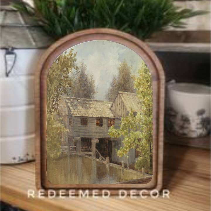 Redeemed Decor - Wholesale Wood Wall Art - Arch Top Grist Mill Framed Art0