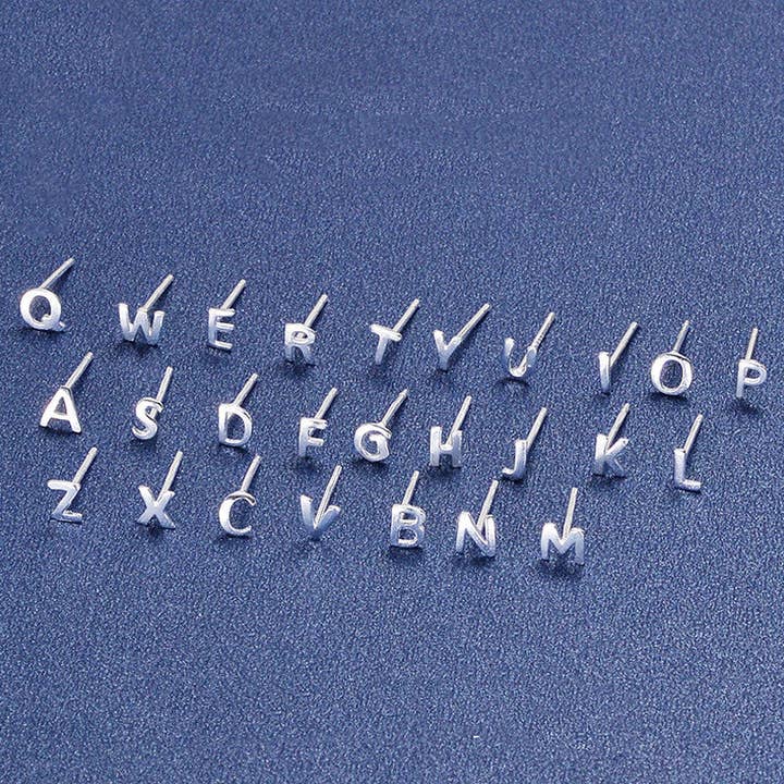Dainty Initial Letter Stud Earrings in 925 Sterling Silver for wholesale by Perimade & Co. LLC