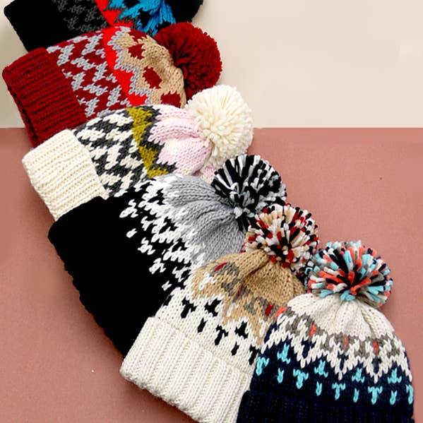 JOSSLYN by wall to wall - Wholesale Beanie - Women's - CHEVRON KNIT POM BEANIE | 40BN9075