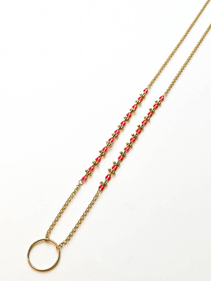 Brit | Hot Pink | Gold-filled Enamel Chain Link Necklace | A for wholesale by Aves + Brit | Handmade Midwest Modern Jewelry
