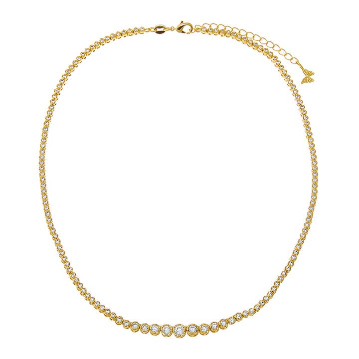 By Adina Eden - Wholesale Link & Chain Necklace - CZ Bezel Graduated Tennis Necklace