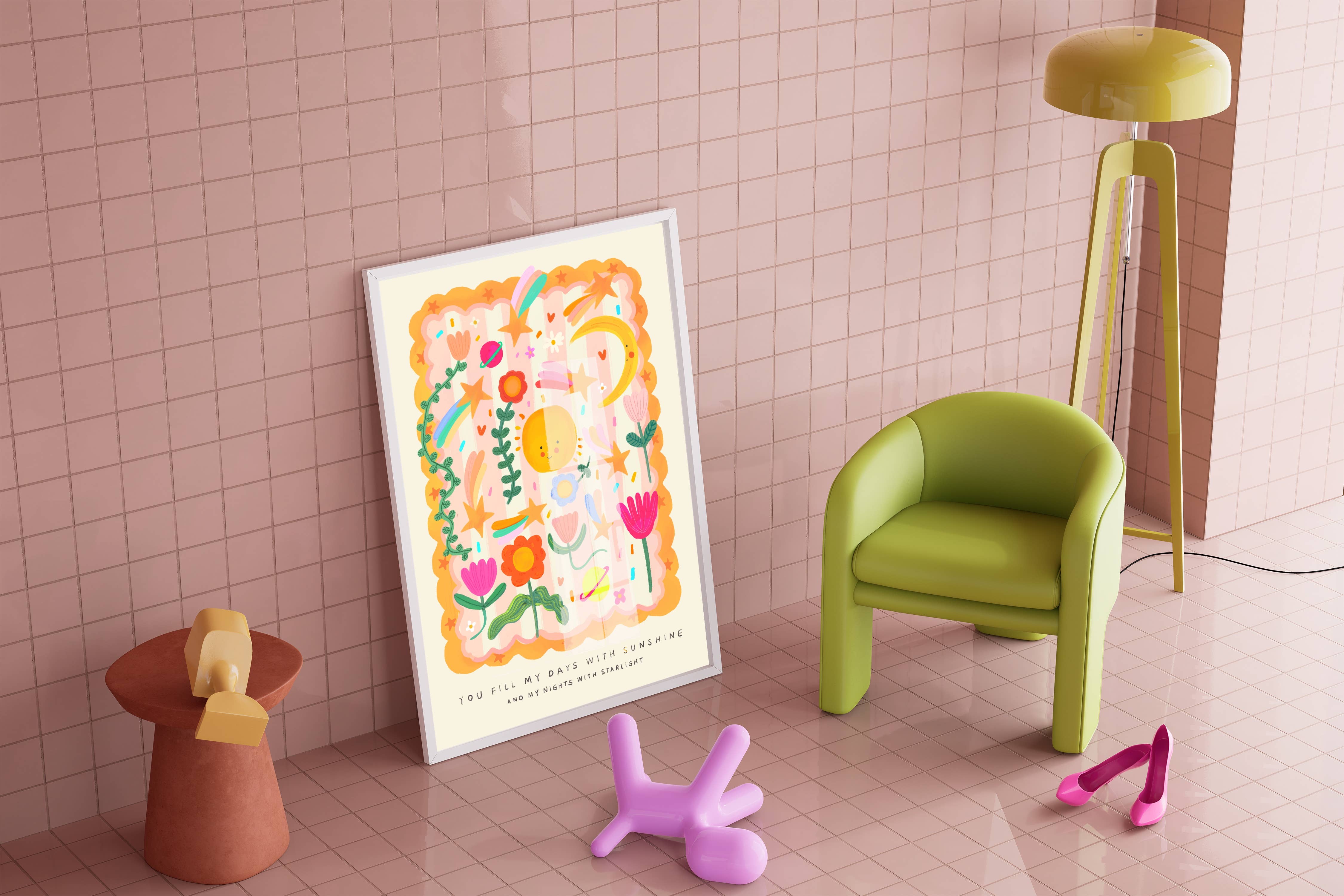 Kate Fox Design – wholesale Art print – Kids & baby – Sun and Stars, Children’s Room, Bright and Colourful,3