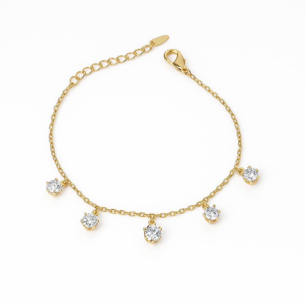 Sedy Jewelry - Wholesale Charm/Dangle Bracelet - Gold Plated Bracelet with CZ Charms, Adjustable 16+5 cm