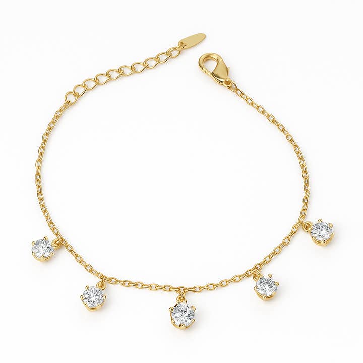 Sedy Jewelry - Wholesale Charm/Dangle Bracelet - Gold Plated Bracelet with CZ Charms, Adjustable 16+5 cm0