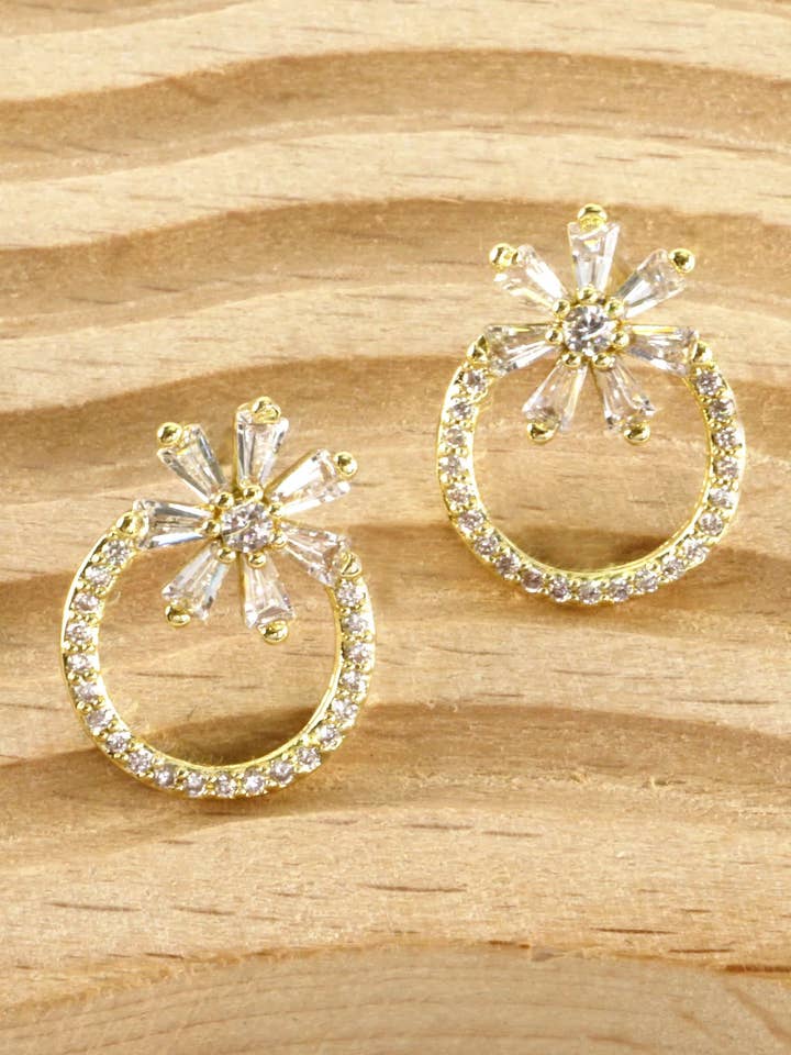 Cubic Zirconia Starburst Pave Circle Drop Earrings for wholesale by Wild Honey