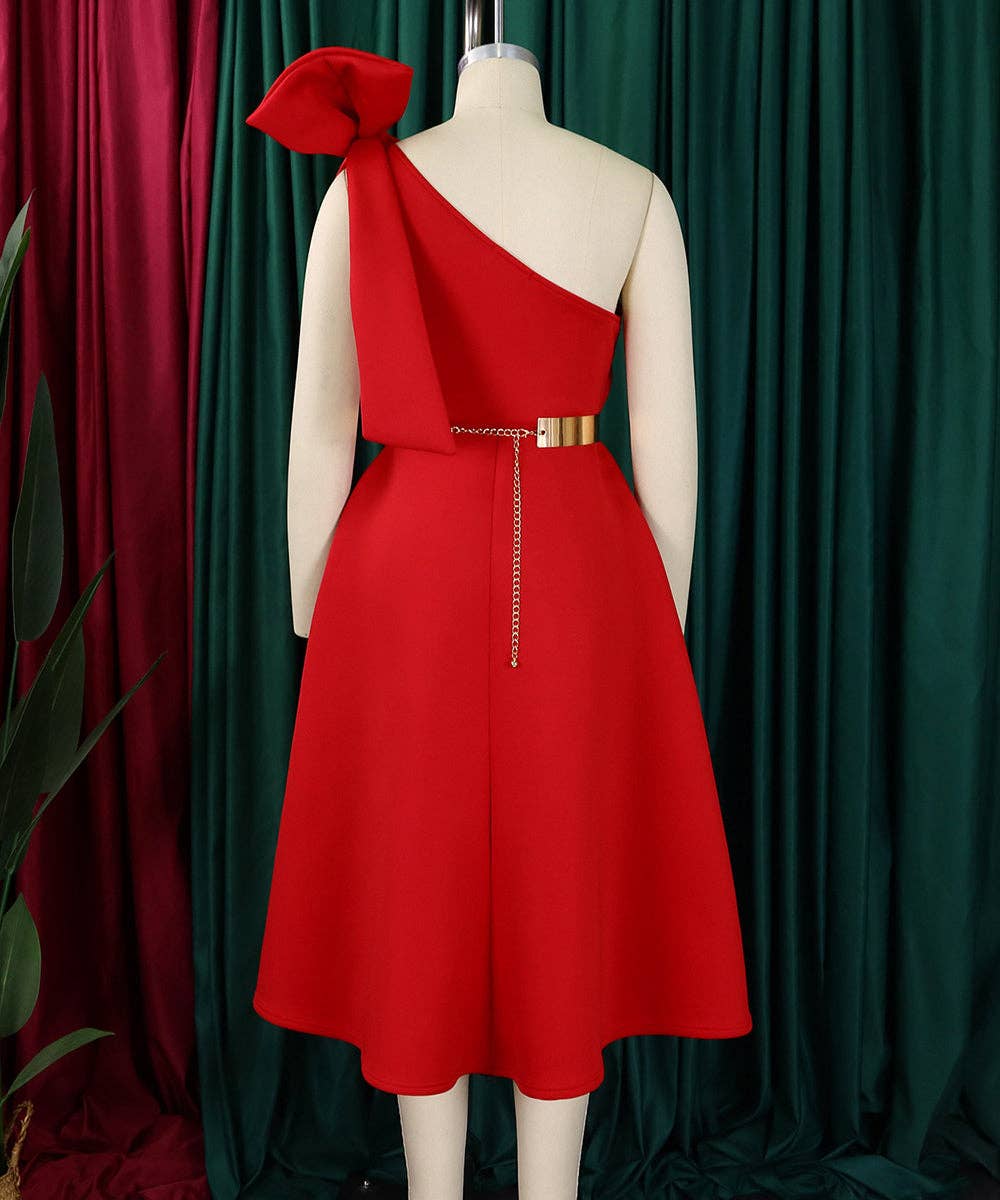 Aria Romance - Wholesale Dress - Women's - Asymmetric Bow-Sleeve Swing Dress18