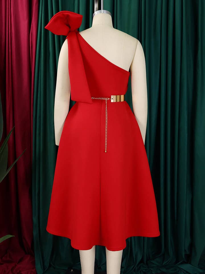 Aria Romance - Wholesale Dress - Women's - Asymmetric Bow-Sleeve Swing Dress18