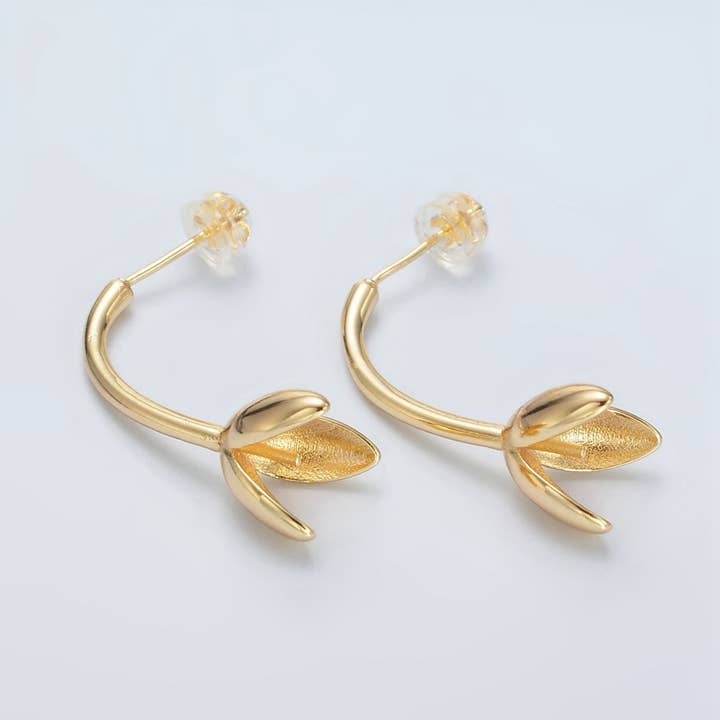 Aim Eternal - Wholesale Dangle Earrings - 24K Gold Filled Flower Tulip Drop Stud Earrings | Q386