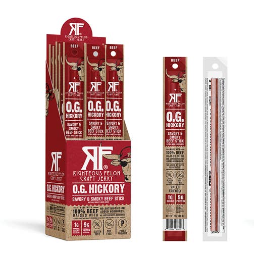 Righteous Felon Craft Jerky - Wholesale Jerky - O.G. Hickory Beef Stick - 24 Pack
