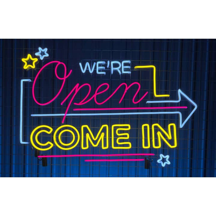 We Are Open Come in Neon Signs, Welcome Sign for wholesale by Glow Neon