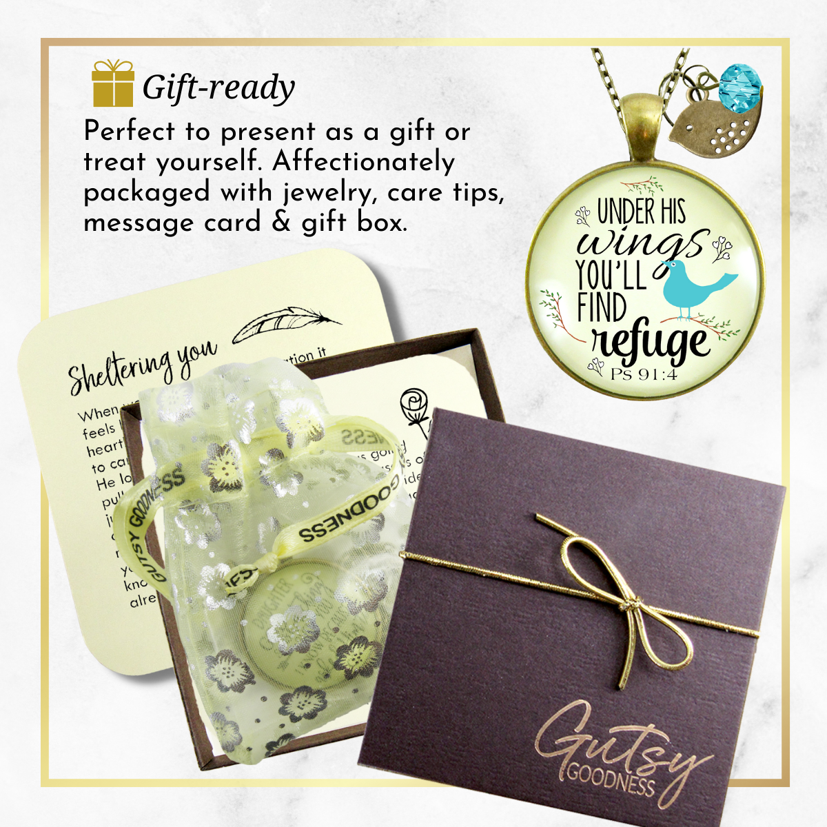 Gutsy Goodness - Wholesale Pendant/Charm Necklace - Bible Quote Necklace Under His Wings Refuge ^6