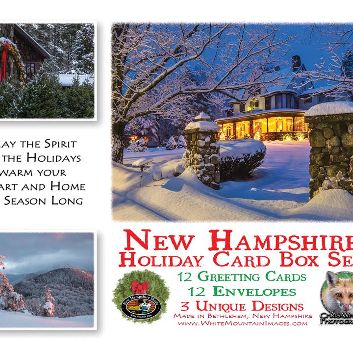 Coffret de Noël en bois du New Hampshire, 2 à 12 cartes et 12 enveloppes pour la vente par White Mountain Images