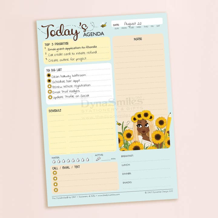 "Sunflower Field" 7x10 Daily Notepad Organizer, 50 Undated Tear Away Sheets for wholesale by The DynaSmiles Stationery