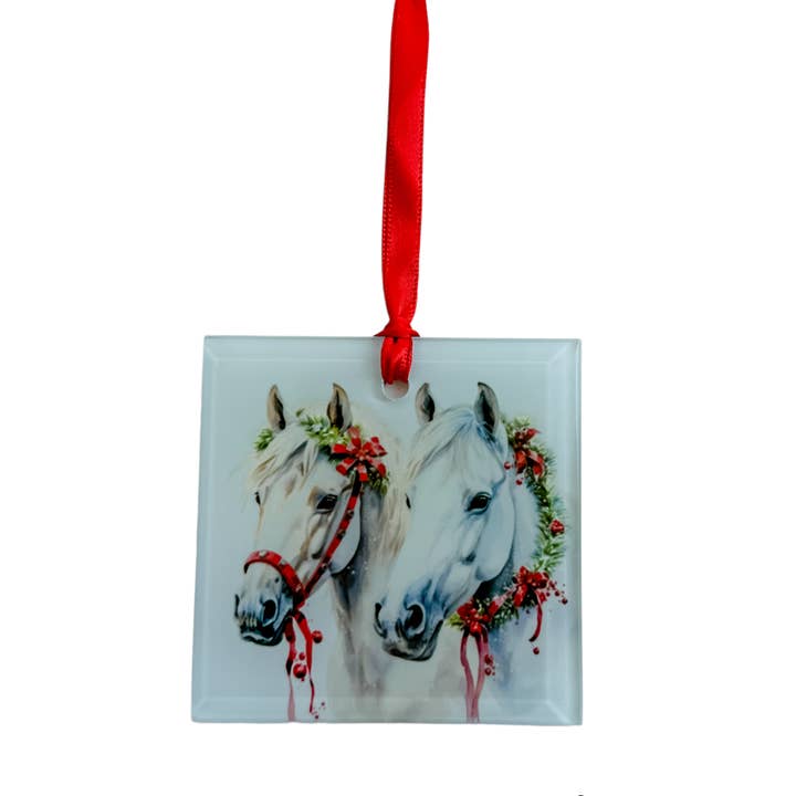 Christmas Ornament Glass- Two Gray Horses for wholesale by Dusty & Delilah Designs