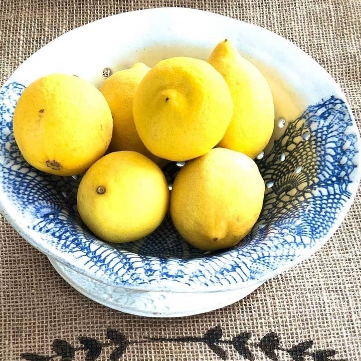 Berry Bowl with drip catch dish for wholesale by Sunken Orchard Ceramics Inc.