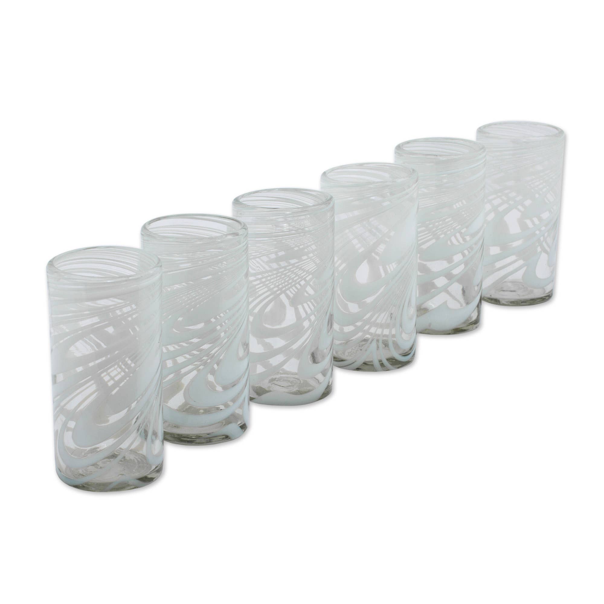 NOVICA - Wholesale Cocktail/Liquor Glass - Whirling White  Blown Glass Highball Glasses (Set Of 6)2