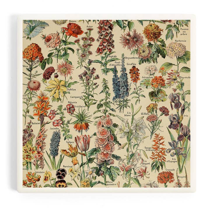 CERAMIC COASTER Assorted Flowers, E, Vintage Bookplate for wholesale by Lantern Press