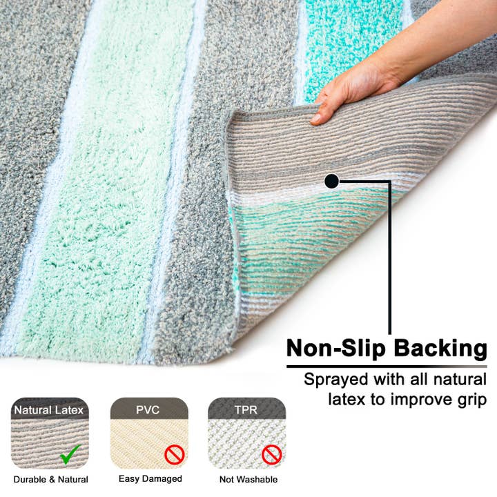 Gray Cordural Stripe Bath Rug cotton 17''x24''-Mint Green-Grey for wholesale on Faire