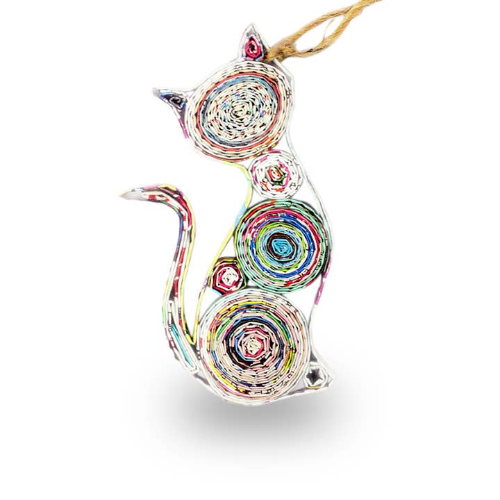 Chat, ornement en papier recyclé fait main pour la vente par REECII