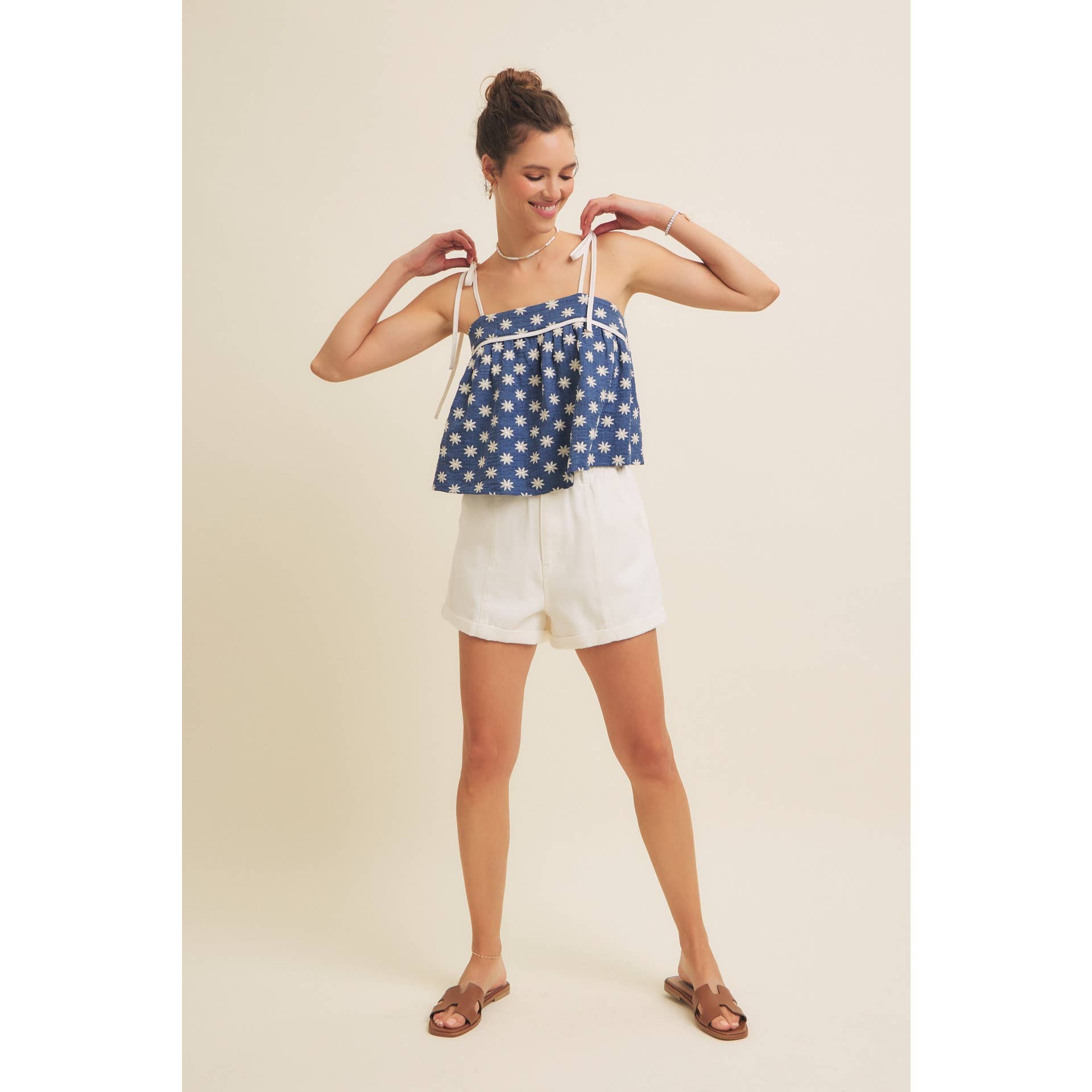 in february - Wholesale Blouse - Women's - PLAYFUL EMBROIDERED FLARE FLARE TANK TOP WITH BOW STRAPS14