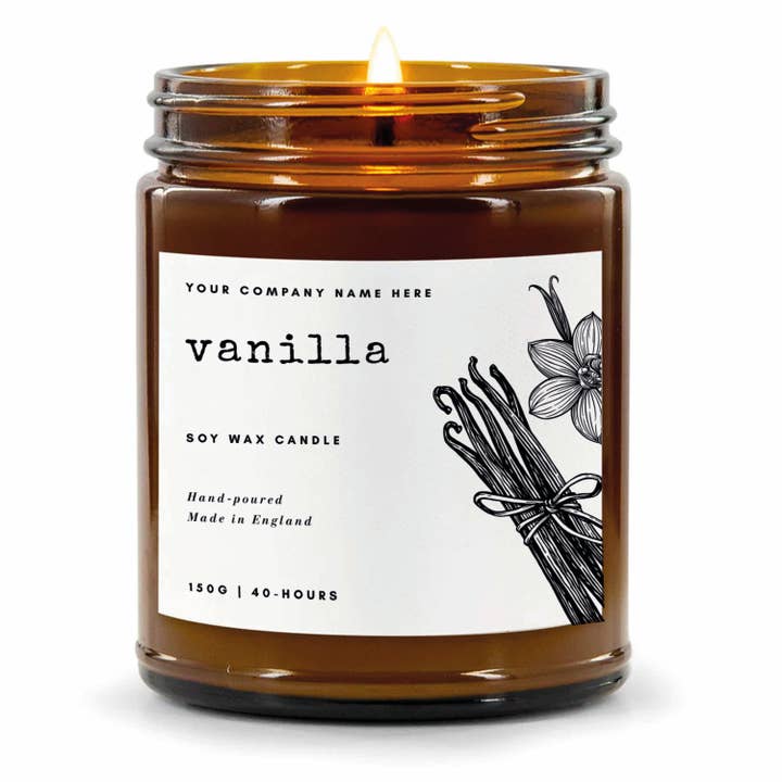 Candle Drop – wholesale Jar/filled candle – Label Style 7 | Wholesale White Label Soy Candle | Amber Jar9