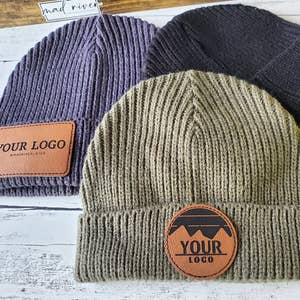 Fold over Handmade Beanie Leather Label - O5 - Hand Knitted with