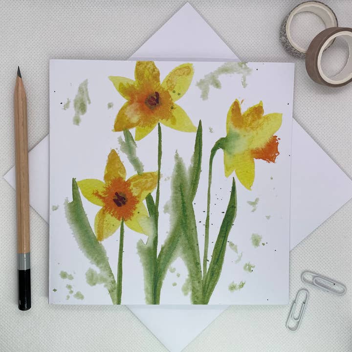 Elizabeth Amy Art – Cartão de saudação diária por atacado – Cartão de saudações de arte em aquarela de flor de narciso em branco dentro